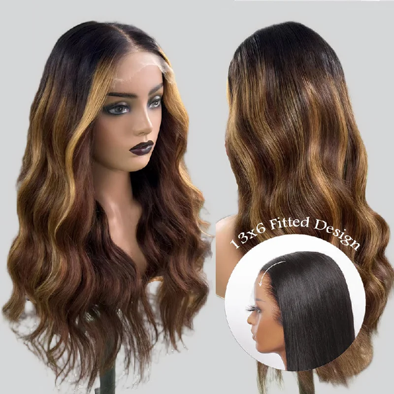 13x6 Fitted Cap Glueless Skin Melt Lace Front Wig Ombre Highlight