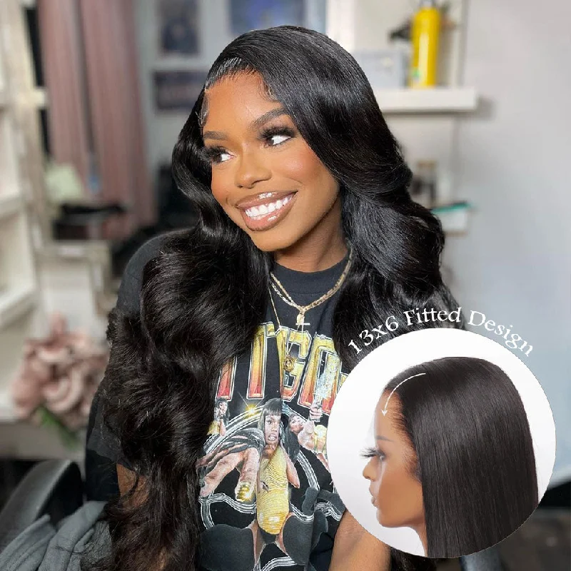 New 13x6 Fitted Cap Glueless Skin Melt Lace Front Wig Body Wave