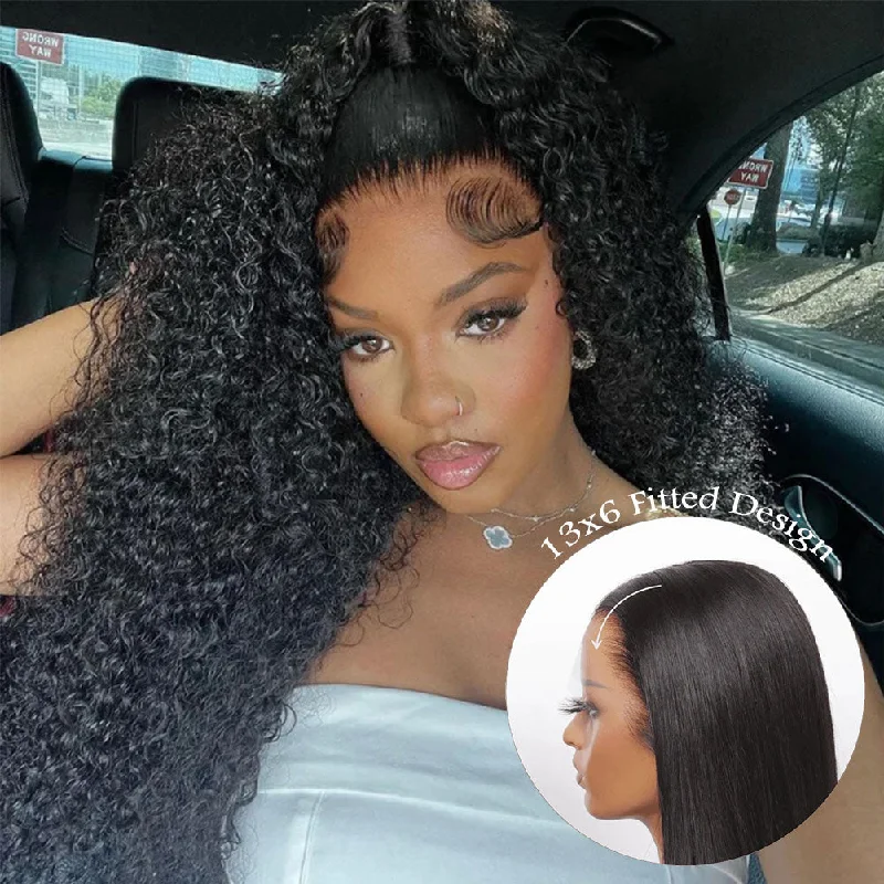 New 13x6 Fitted Cap Glueless Skin Melt Lace Front Wig Curly