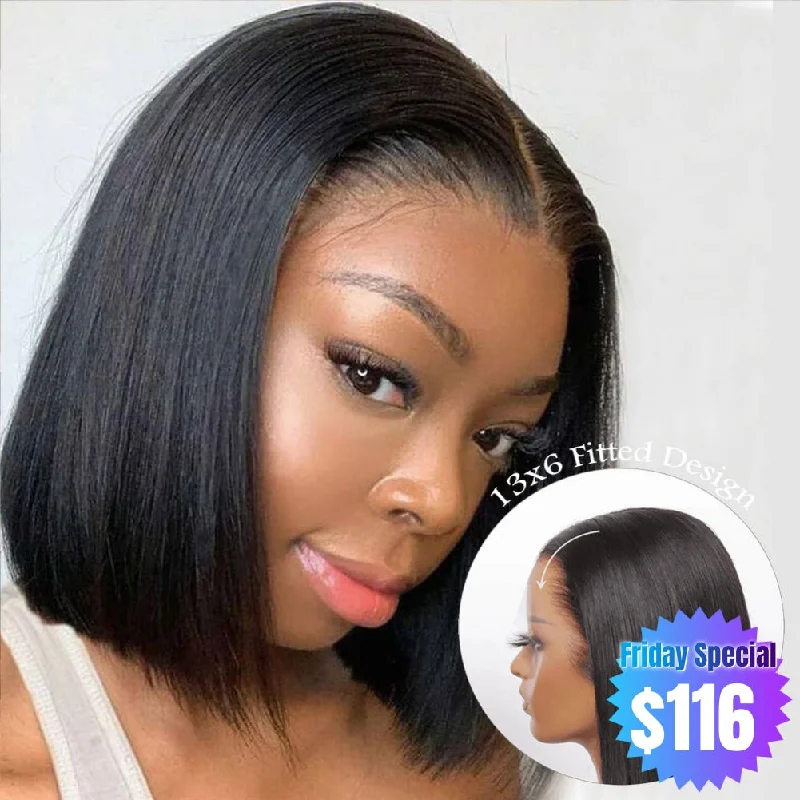 【Friday Special】Glueless 13x6 Fitted Cap Ear Tap 250% Skin Melt Lace Front Wig Straight Bob