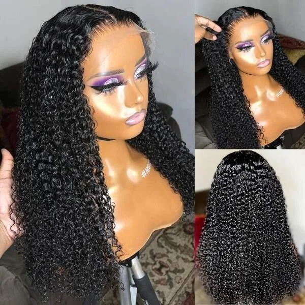 Megalook 13X6 Lace Front Wig Kinky Curly Human Wig For Women Black