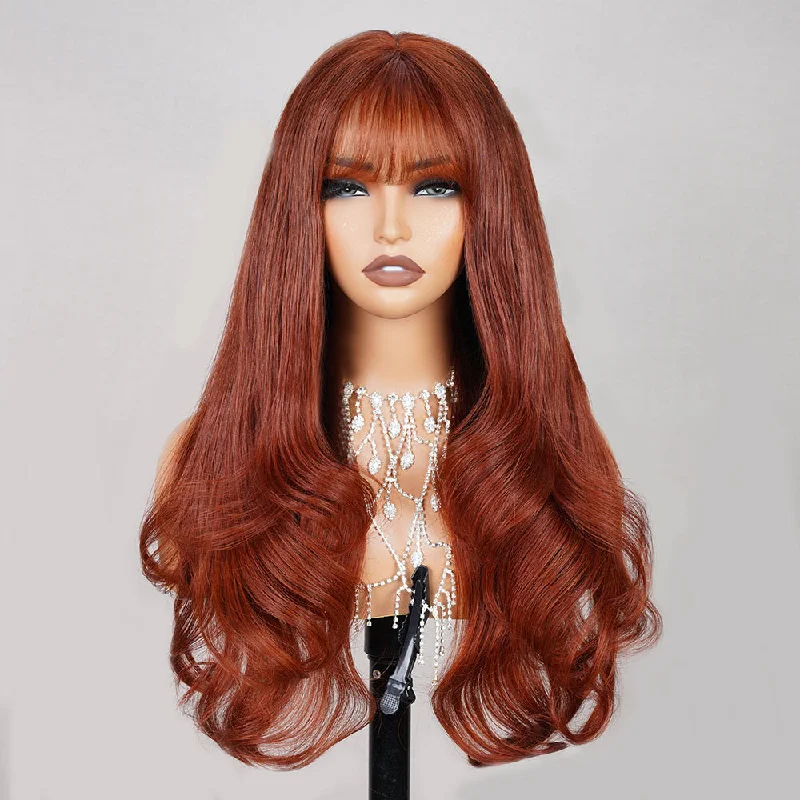 #33 Maple Reddish Brown 5x5 Closure Wig Human Hair Mermaid Wig With Bangs With HD Transparent Lace