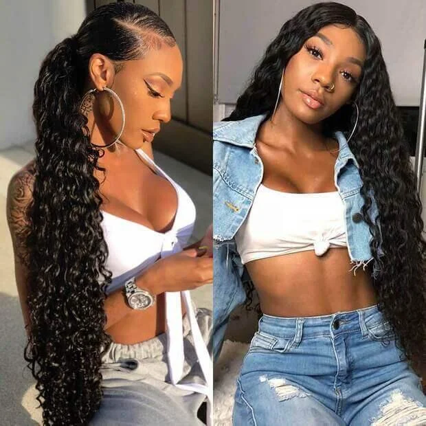 Megalook Deep Wave 360 Lace Frontal Wig Virgin Human Hair Wigs For Women Black