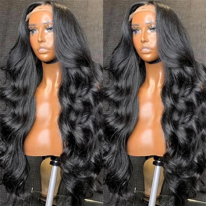 32 inch Long 4x4 Lace Closure Human Hair Wigs Body Wigs For Women Black