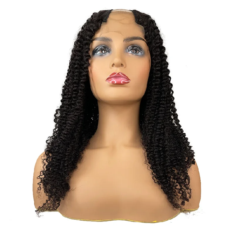 8A Malaysian Kinky Curl V Part Human Hair Wig