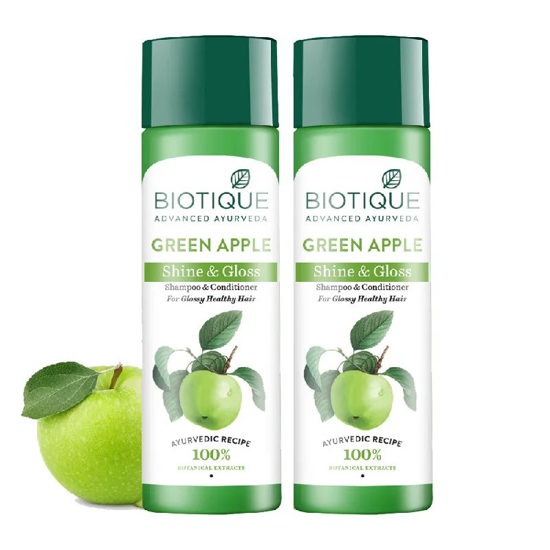 Biotique Green Apple Fresh Daily Purifying Shampoo and Conditioner for Oily Scalp and Hair 190ml (Pack of 2)