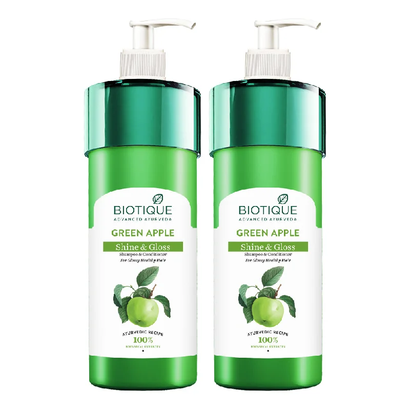 Biotique Green Apple Fresh Daily Purifying Shampoo and Conditioner for Oily Scalp and Hair 800ml (Pack of 2)