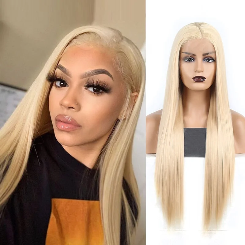 Long Blond Straight Synthetic Lace Front Wig Heat Resistant Wig For Women