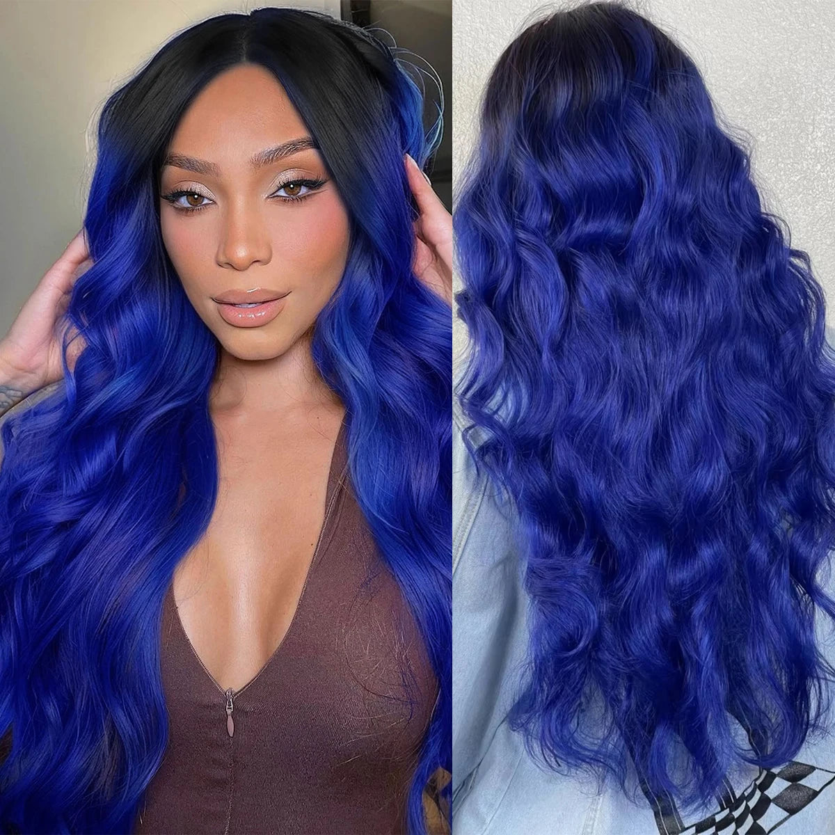 Blue and Black Wig