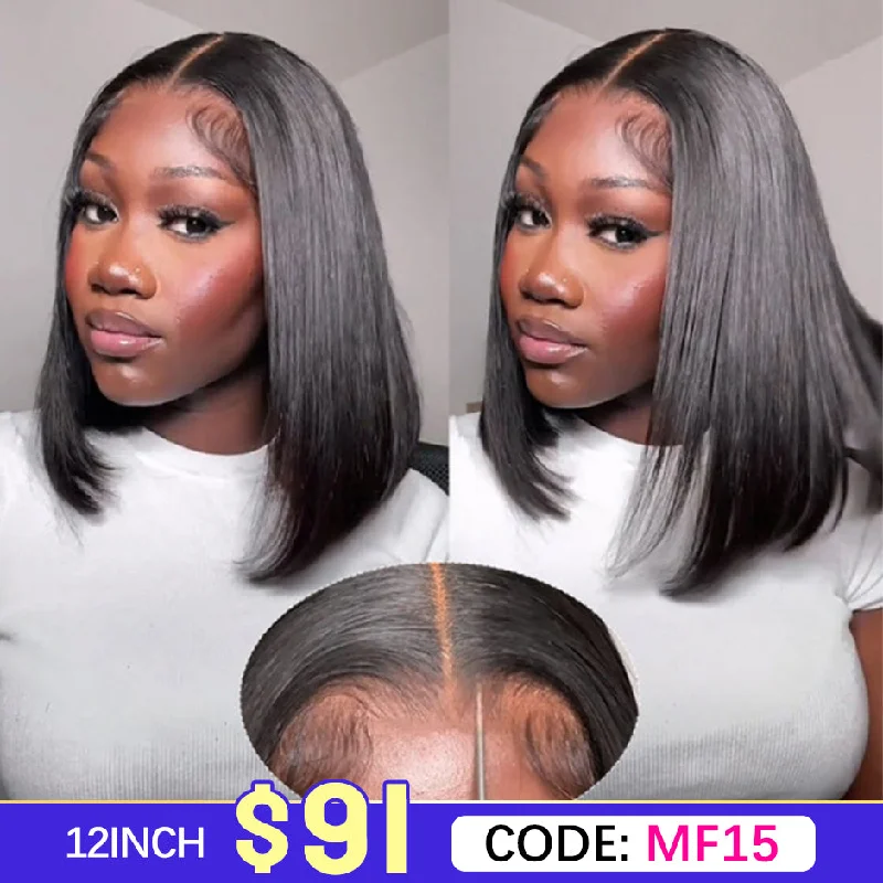 MORE FACE Short Bob Glueless Wig Straight Wear Go wig 6x4 Pre-Cut HD Lace Wig Pre-plucked Human Hair Wigs