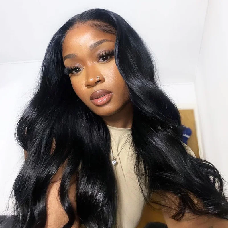 MORE FACE Body Wave Wig Pre-plucked 13x4 Transparent Lace Frontal Human Hair Wigs With Baby Hair