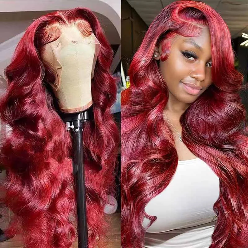 Burgundy Body Wave Glueless Lace Wig 13x4 Lace Frontal Human Hair Wig