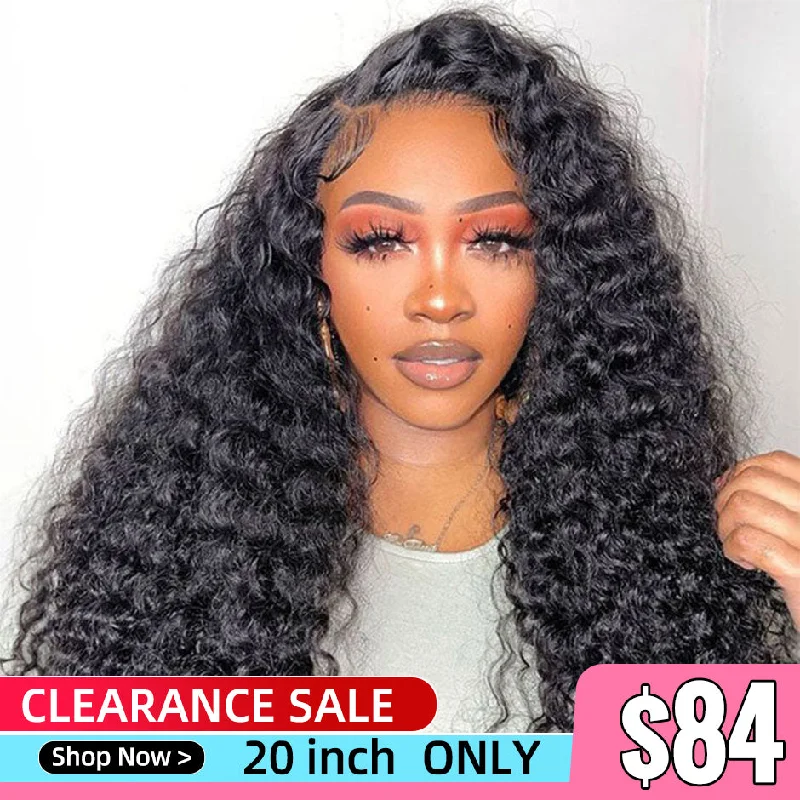 Clearance Sale 13x4 Deep Wave Lace Front Wig Human Hair 200% Density 4x4 Transparent Lace closure Wig