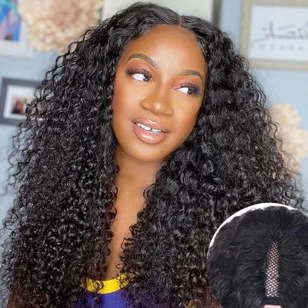 Deep Curly Thin Part Wig V Part Human Hair Wigs Updated U Part Wig No Glue 210% Density