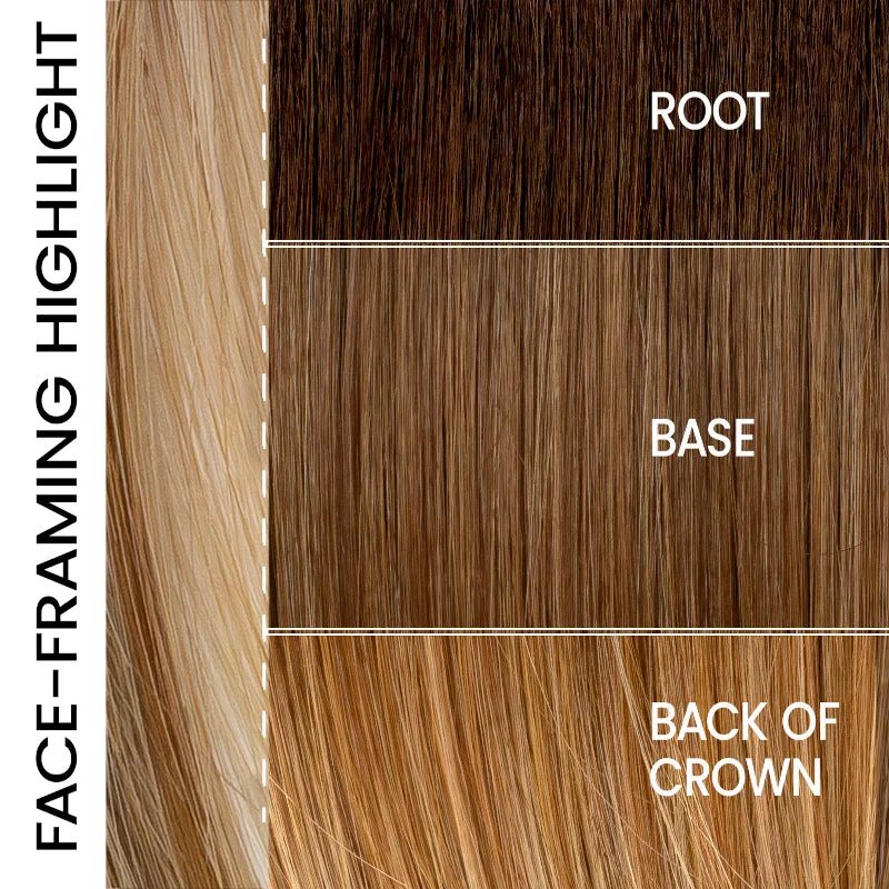 EL12/22/8 | A blend of light Golden Brown with Gold Blonde highlights. Rooted Medium Brown