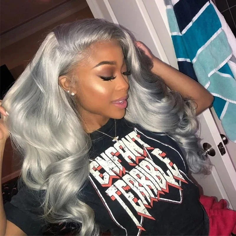 Grey Body Wave Glueless Lace Wig 13x4 Lace Frontal Human Hair Wig