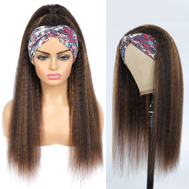 MICHELLE Highlighted Kinky Straight Headband Wig Human Hair Wig