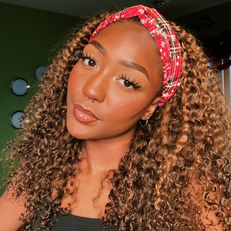 CANDICE 🔥Honey Blonde Highlighted Curly Headband Wig Human Hair Wig