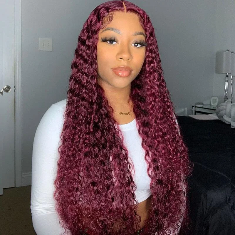 #99J Colored Jerry Curly Burgundy Color Wig 5x5/13x4 Hd Lace Transparent Human Hair Wig