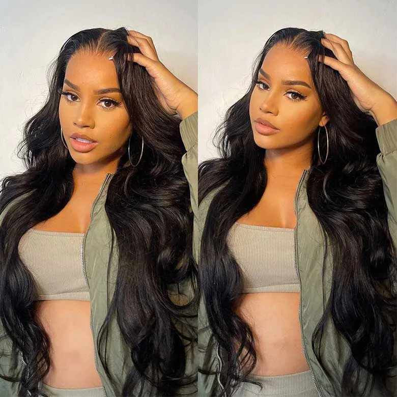 Klaiyi Body Wave No Glue Wigs 13x4 Invisible Transparent Lace Front Human Hair Wigs Pre-everything Wig