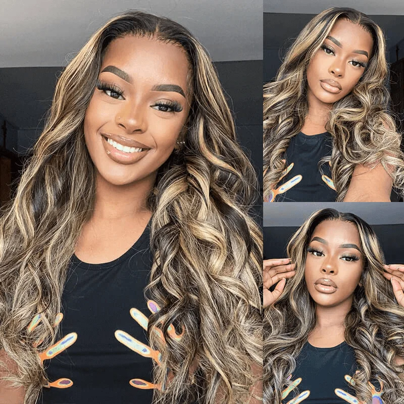 16-32inch Balayage Highlight Hair 13x4 Transparent Lace Front Human Hair Wigs Pre Plucked Honey Blonde Brown Wigs With Baby Hair