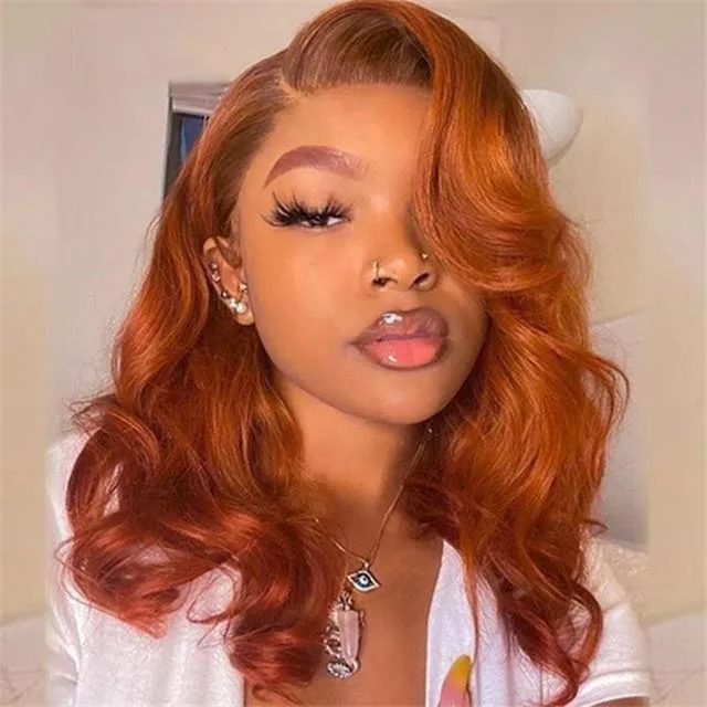 Ginger Orange 13x4 Lace frontal Wigs Ginger Human Hair Wigs 16-32inch 180% Density