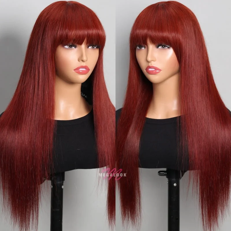 {Super Sale} Megalook 3x2 Lace Closure #33 Body Wave Wigs With Bangs Wear Go 100% Human Hair