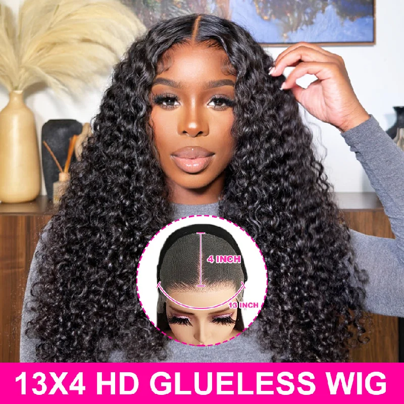 MORE FACE 13x4 Kinky Curly Pre-Cut Wear Go Glueless Wig Quick Install Ready To Wear Go Wig HD Lace Front Human Hair Wigs