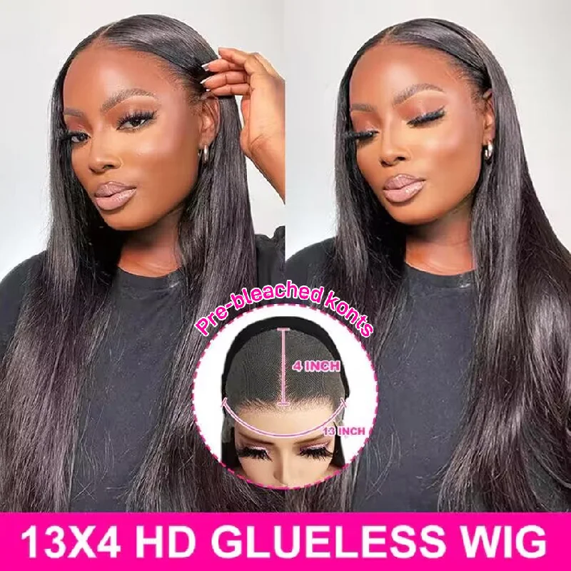 MORE FACE 13x4 Pre-Bleached Knots Wear Go Straight Wig Ready To Wear Pre-Cut Glueless Wig HD Lace Frontal Human Hair Wigs