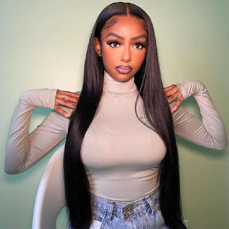 MORE FACE 13x6 Lace Frontal Wig Preplucked Straight Human Hair Wigs With Baby Hair