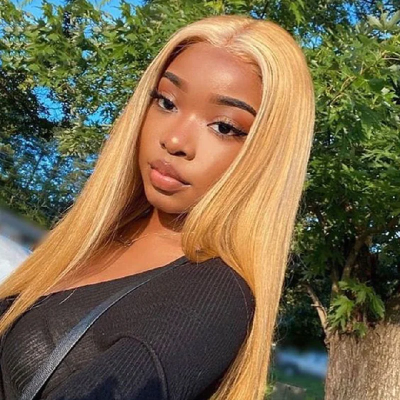 MORE FACE #27 Honey Blonde Straight Wig 6x4 HD Pre-Cut Wear Go Glueless Straight Human Hair Wigs