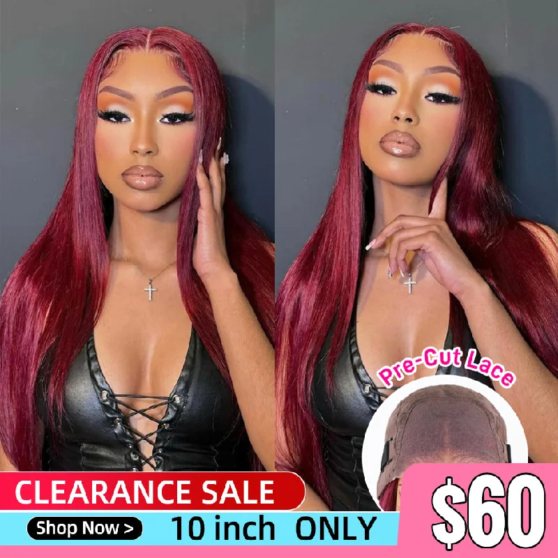 Clearance Sale 99J Burgundy Straight Wig 6x4 HD Pre-Cut Wear Go Glueless Human Hair Wigs For Women