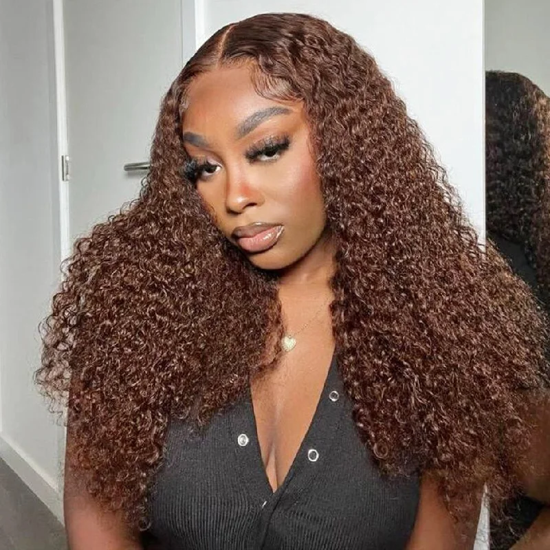 MORE FACE Chocolate Brown Wig 13x4 Kinky Curly Lace Front Human Hair Wigs