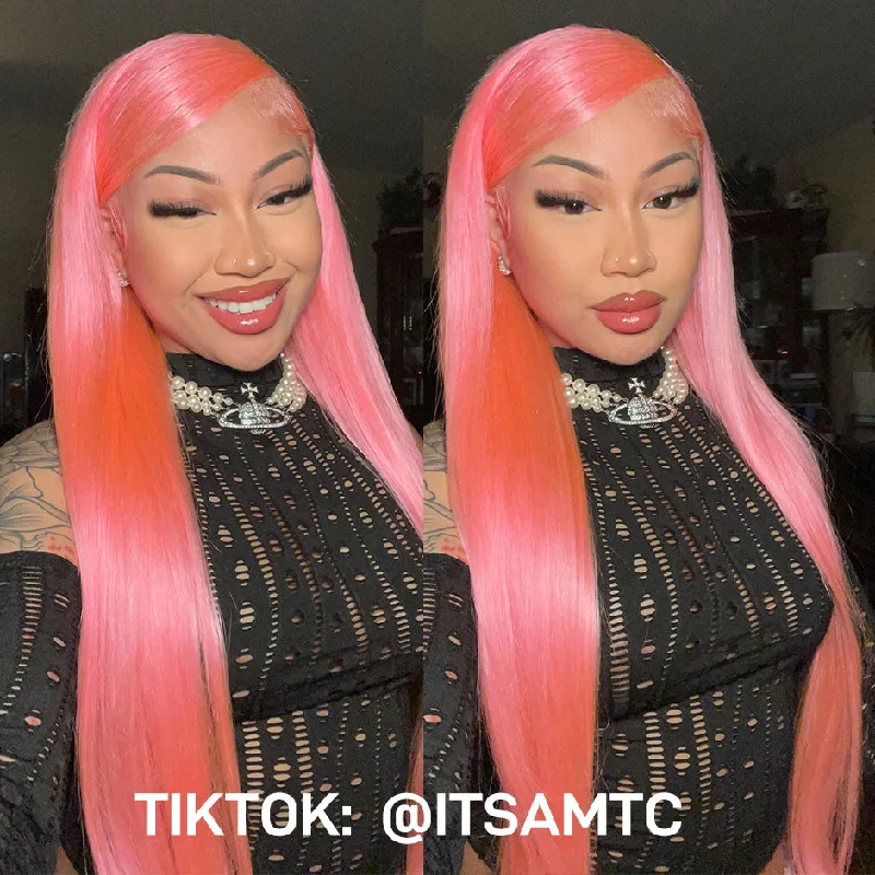 MORE FACE Light Pink Straight Wig New Colored Wig Preplucked 13x4 HD Lace Frontal Human Hair Wigs