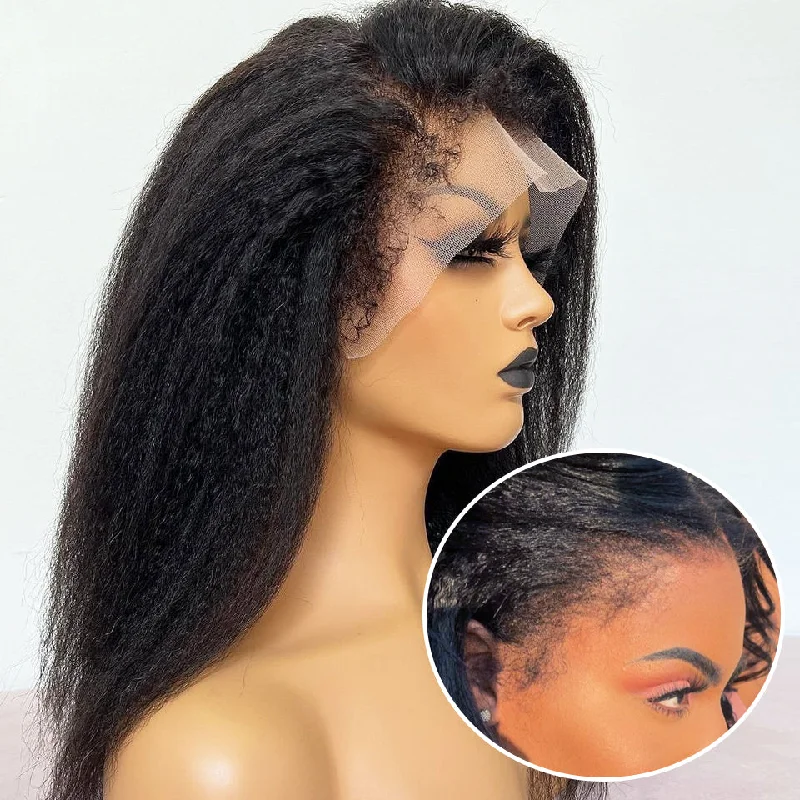 MORE FACE Realistic Hairline 4C Curly Edge Wig Kinky Straight Lace Frontal Human Hair Wig With Kinky Baby Hair