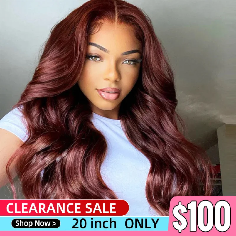 Clearance Sale Reddish Brown Wear Go Wig 6x4 HD Pre-Cut Glueless Body Wave #33 Human Hair Wigs Beginnger Friendly