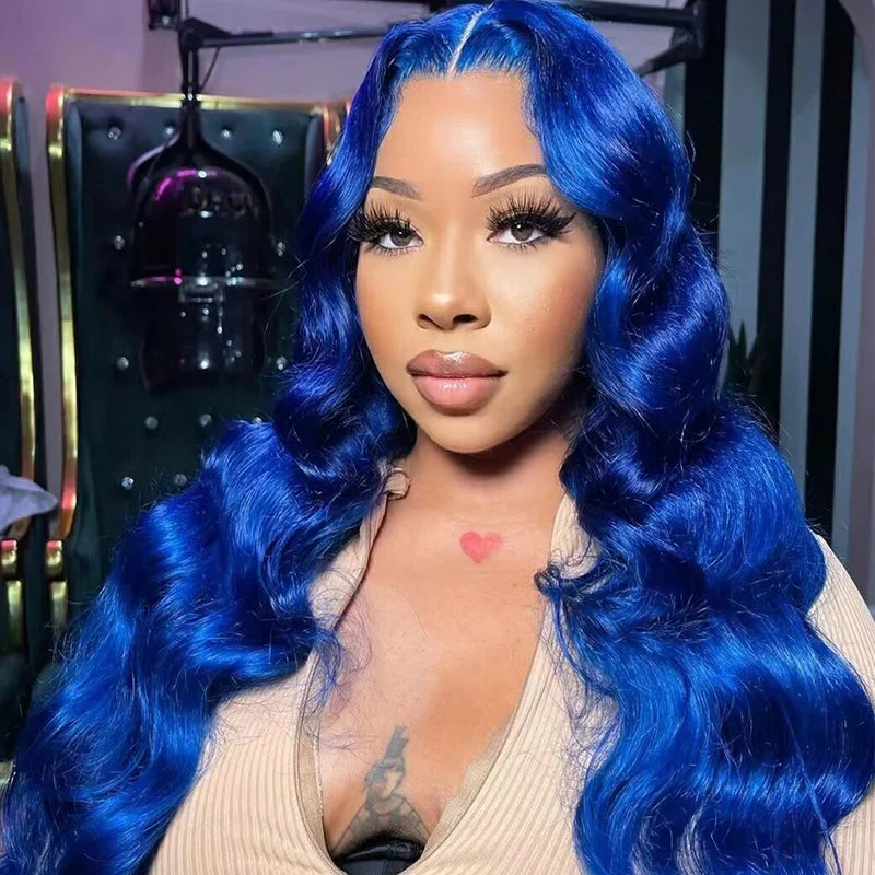 Ocean Blue Body Wave Glueless Lace Wig 13x4 Lace Frontal Human Hair Wig