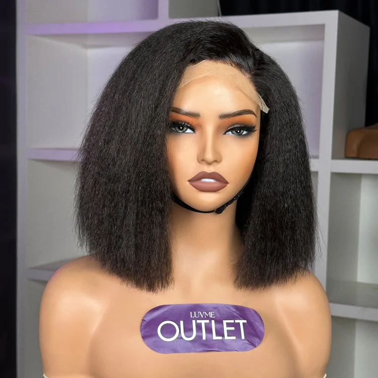 OUTLET | Fluffy Kinky Straight Bob Glueless Minimalist HD Lace Wig 100% Human Hair