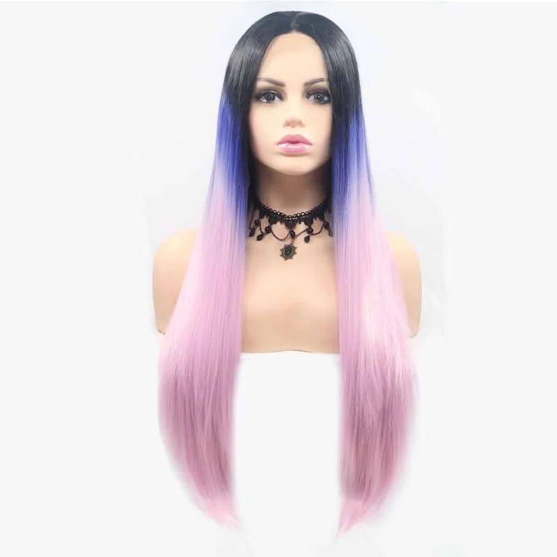 Pink Multi Color Synthetic Hair  Lace Front Wig 13x3 Long straight