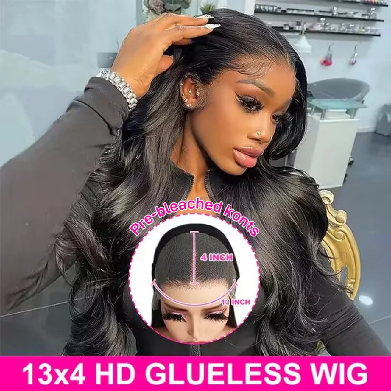 MORE FACE 13x4 Pre-Bleached Knots Body Wave Wig Pre-Cut Ready to Wear Go Glueless Wig HD Lace Front Human Hair Wigs