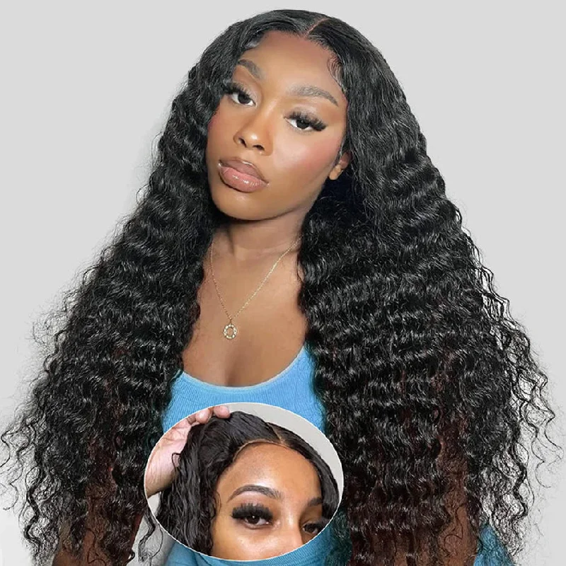 MORE FACE Wear Go Glueless Wig Pre-plucked Deep Wave Human Hair Wigs 6x4 HD Pre-cut Lace Wig Beginner Friendly