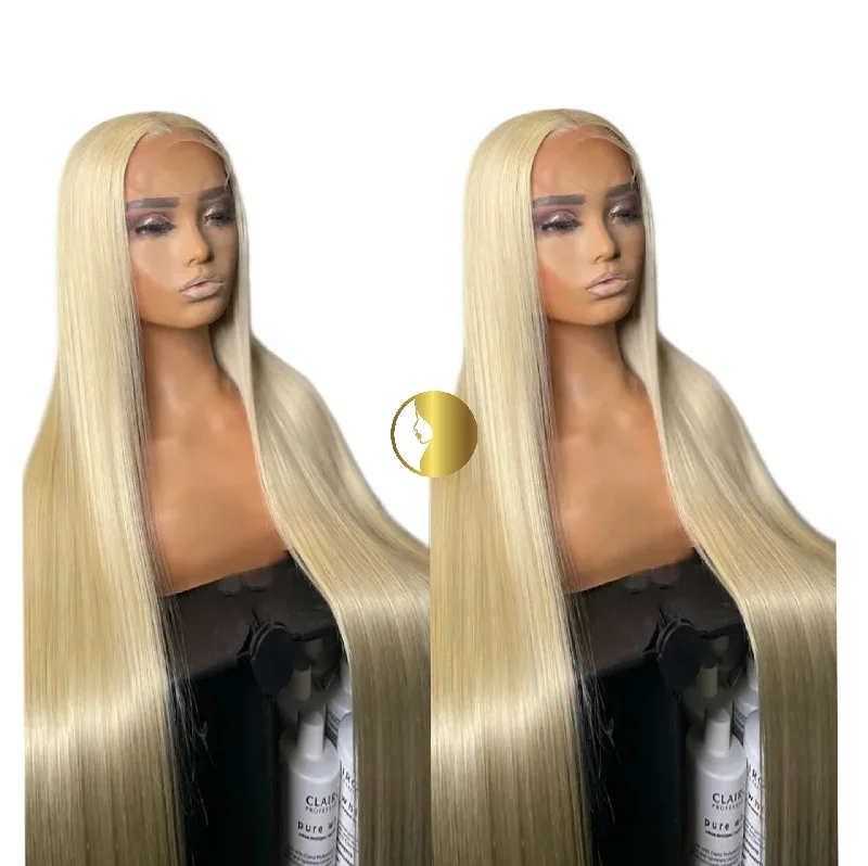 100% Virgin Blonde 613 Straight Human Hair Frontal Wigs