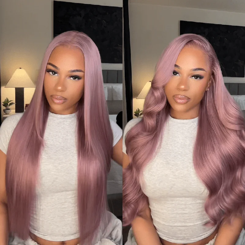 Megalook Ash Purple 6x5 Pre-Cut Glueless & 13x4 Lace Front Wigs Rose Gold Hair Color Frontal Wigs Human Hair