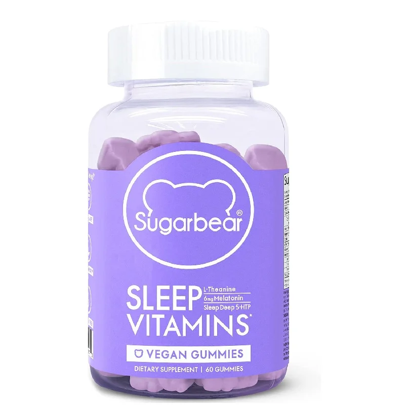 Sugarbear Sleep, Vegan Gummy Vitamins with Melatonin, 5-HTP, Magnesium, L-Theanine, Valerian Root, Lemon Balm (1 Month Supply) 60 Gummies