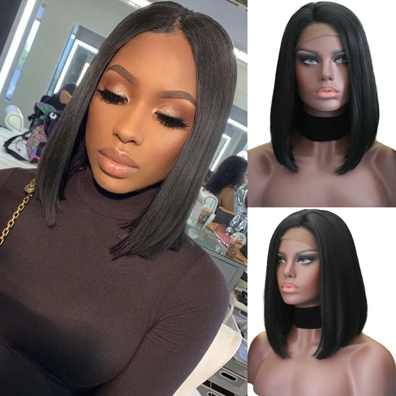 Black Short Bob Lace frontal synthetic Wig For Black Women