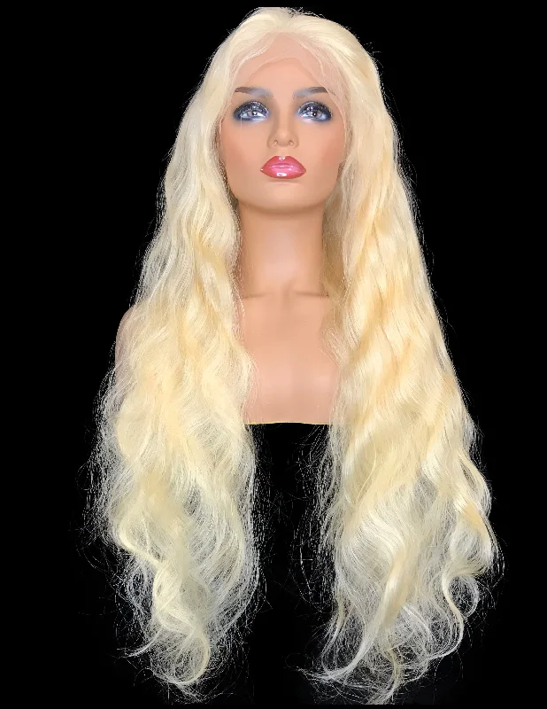 Transparent 8A Malaysian Body Wave Lace Closure Human Hair Wig Color 613