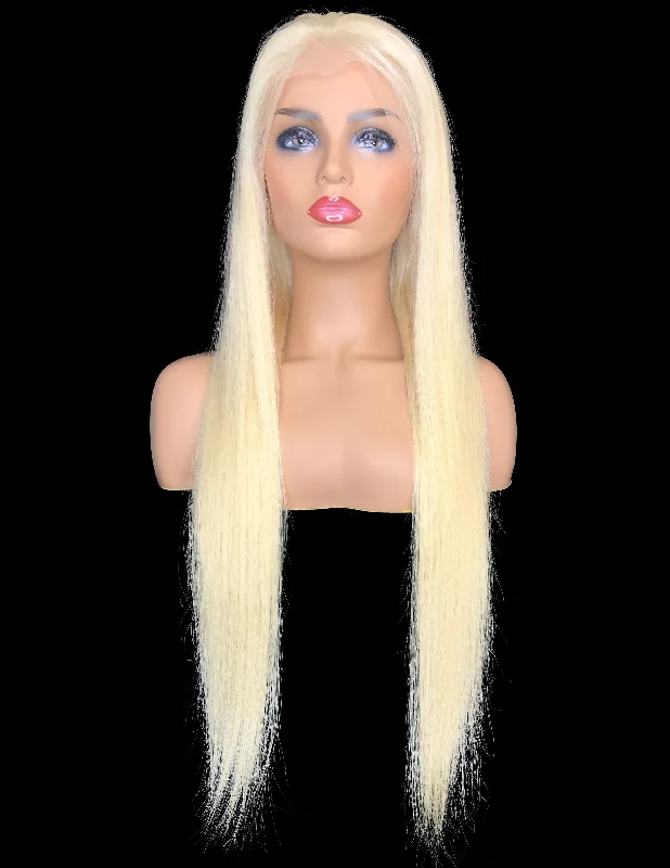 Transparent 8A Malaysian Straight Lace Closure Human Hair Wig Color 613