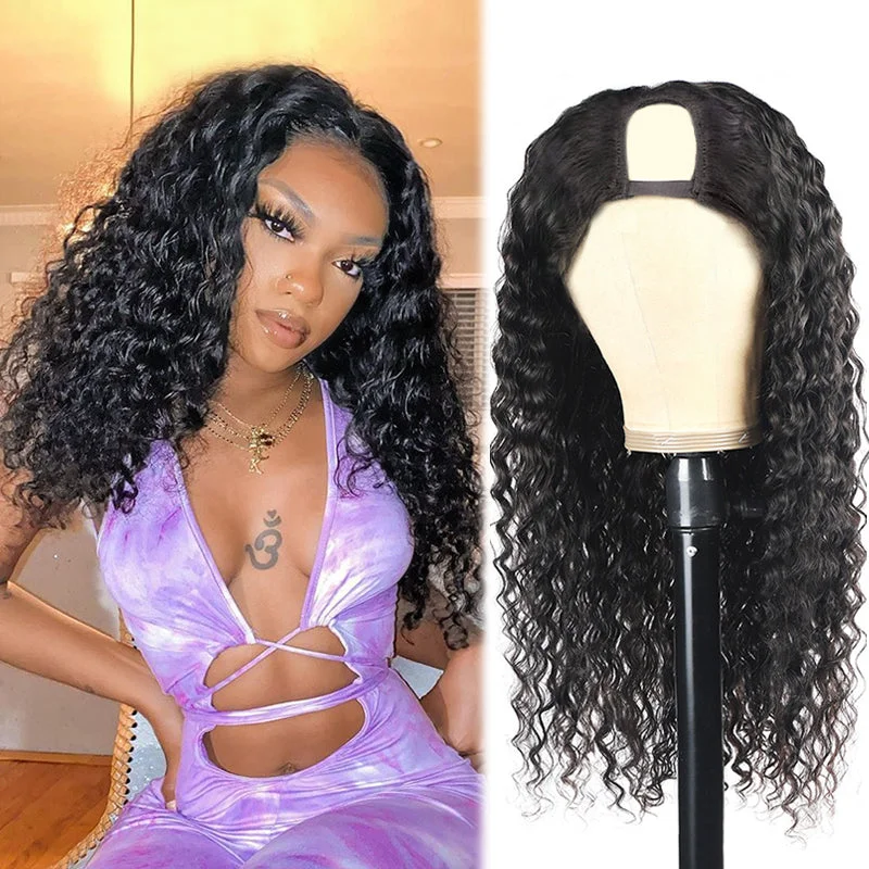 LUCY - Curly Hair U Part Wig V Part Wig Natural Color 100% Human Hair