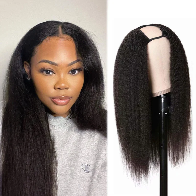 SHARON - Kinky Straight U Part Wig V Part Wig Natural Color 100% Human Hair