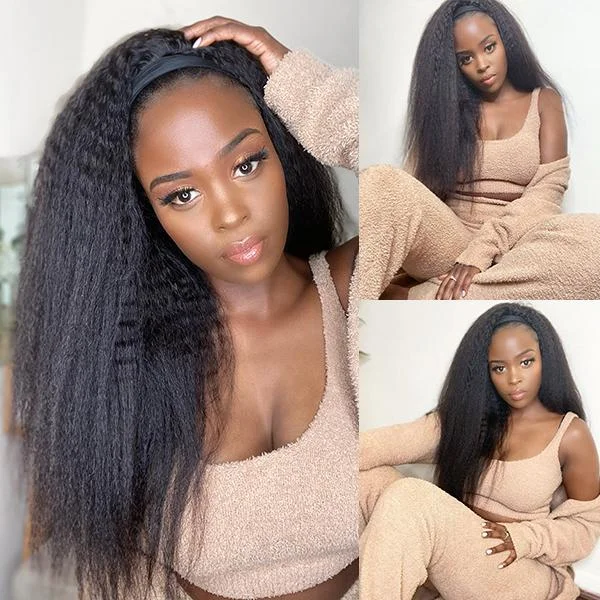 Worth |Natural Affordable Kinky Straight Headband Long Wig 100% Human Hair (Get Free Trendy Headband)